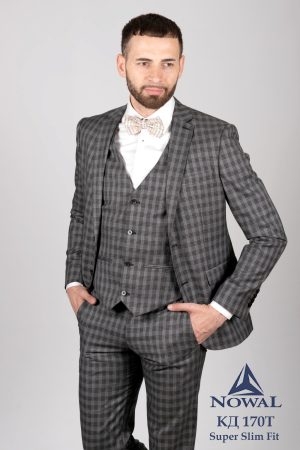 Костюм тройка серый в клетку